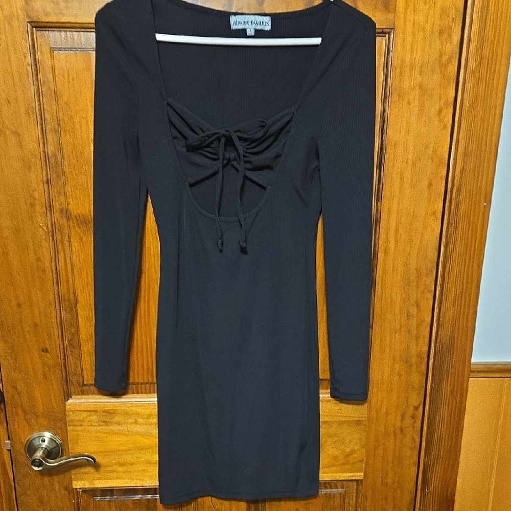 Almost Famous Black Long-Sleeve Tie-Front Bodycon Dress